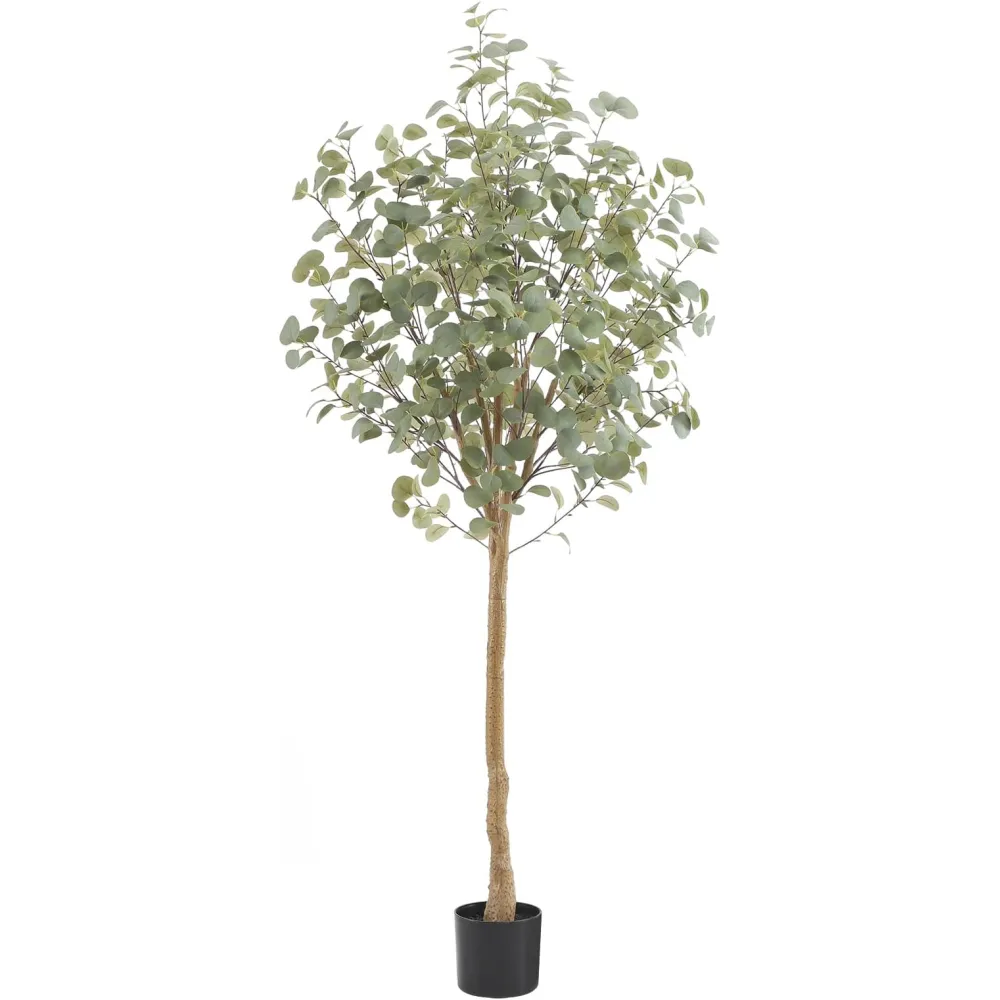 Tall Eucalyptus Tree Artificial,6ft(72in) Faux Eucalyptus Tree with Realistic Silk Leaves, Fake Trees Indoor Outdoor for Home Office Living Room Bedroom Foyer Porch Decor.