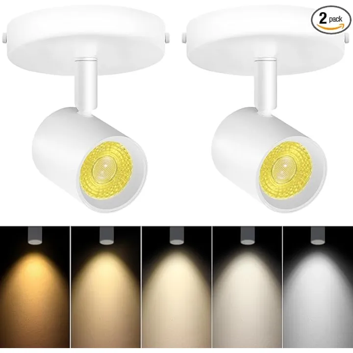VANoopee 5-Color Dimmable Ceiling Spotlight Flush Mount Adjustable Directional LED Spot Lights Indoor Bright Accent Fixture for Art Picture Living Room - CRI90 24° Flicker Free 10W 800lm White 2 Pack