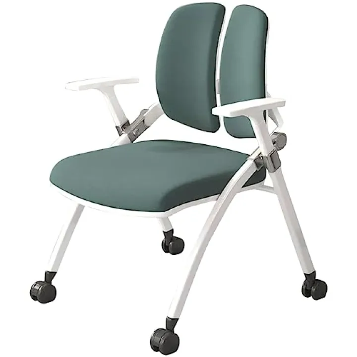 Sedia pieghevole Sedia Da Studio Ergonomica Con Doppio Schienale, Sedia Pieghevole Portatile Con Ruote, Comoda Sedia Da Allenamento Per Sala Conferenze, Portante 90 Kg ( Color : Green B , S : 53*58*86