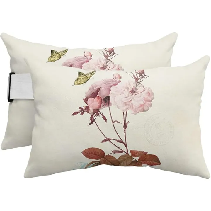 Chaise Lounge Head Pillow Headrest Pillow Covers, Spring Floral Lumbar Pillow Case Outdoor Waterproof Throw Pillow for Pool Patio Beach 4 Pack-11x16 Hope Rustic Summer Flower Butterfly