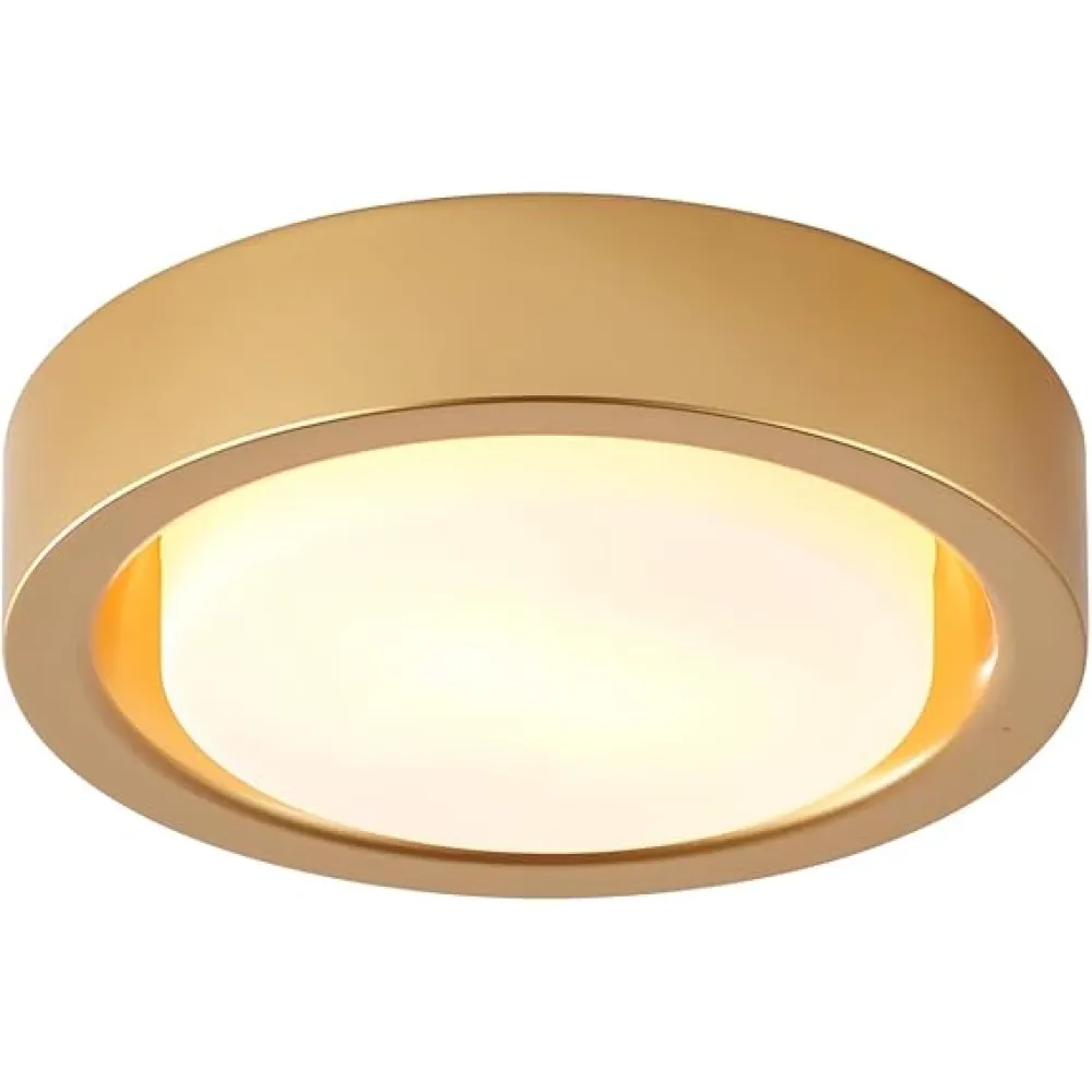 13 Inch Flush Mount Ceiling Light,Gold Finish Plate with Frosted Glass Shade,Round Ceiling Lighting Fixture for Hallway Bedroom Closet Livingroom Kitchen Stairwell (Gold)