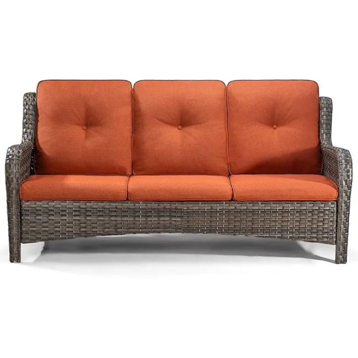 Joyside Outdoor Patio Couch Wicker Sofa - 3 Seater Rattan Sofa for Outside Patio Garden with Deep Seating and Olefin Cushions(Mixed Grey/Orange)