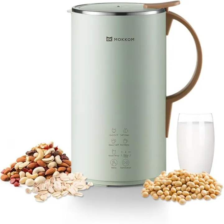 MOKKOM Automatic Nut Milk Maker, 20 oz Soy Milk Maker, Homemade Almond, Oat, Coconut, Soy, Plant-Based Milk and Dairy Free Beverages, Almond Milk Maker with Delay Start/Boild Water/Self Clean - Green