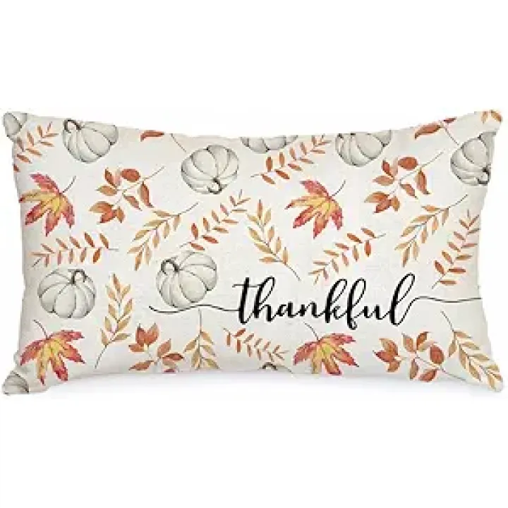 AACORS Fall Pillow Cover 12x20 Inch Pumpkin Maple Leaves Decor Autumn Seaonal Pillow Case Thanksgiving Thankful Decorations for Home Sofa Couch AA218-12