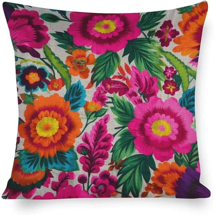 Outdoor Pillows for Patio Furniture Mexican Flowers Pillow Covers 18"x18" Garden Flowers Pillowcase Farm Decorations Pillow Case Decoration for Sofa Couch Patio Garden Balcony Couch Deck Chair