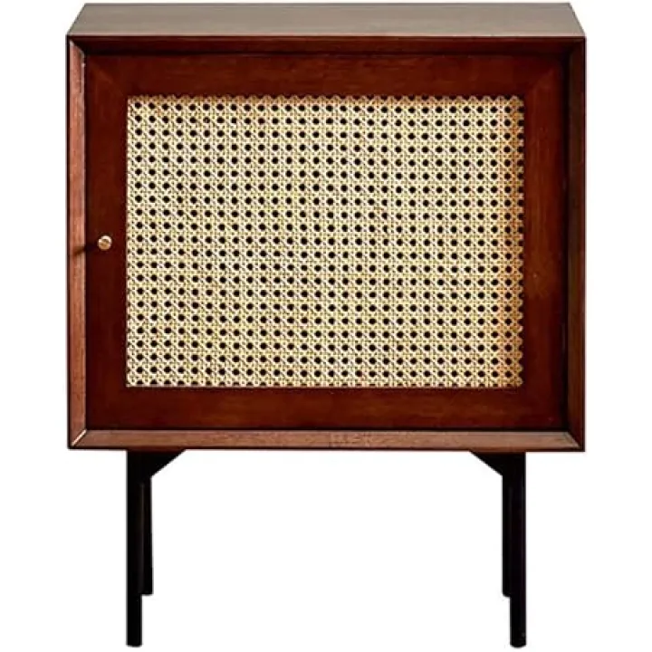 Side Table Simple Modern Nightstand Bedside Table with Wood Art Drawer for Bedroom, Side Table Sofa Table, Small Cabinet and Rattan Storage Side Storage Cabinet Drawer Bedside Locker