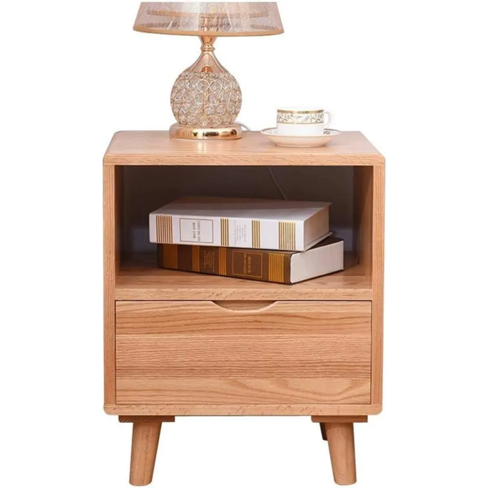Side Table Tables，Nightstand Furniture Side End Storage Cabinet Solid Wood with Drawers Size 45x38x55cm (Color : Argento)