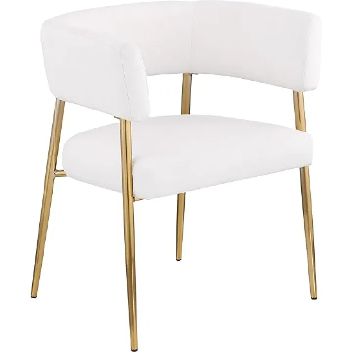 Meridian Furniture 534Cream-C Creston Collection Modern | Contemporary Dining Chair, Rich Cream Durable Linen Textured Fabric Upholstery, Brushed Gold Metal Frame, 24" W x 21.5" D x 29.5" H, Cream