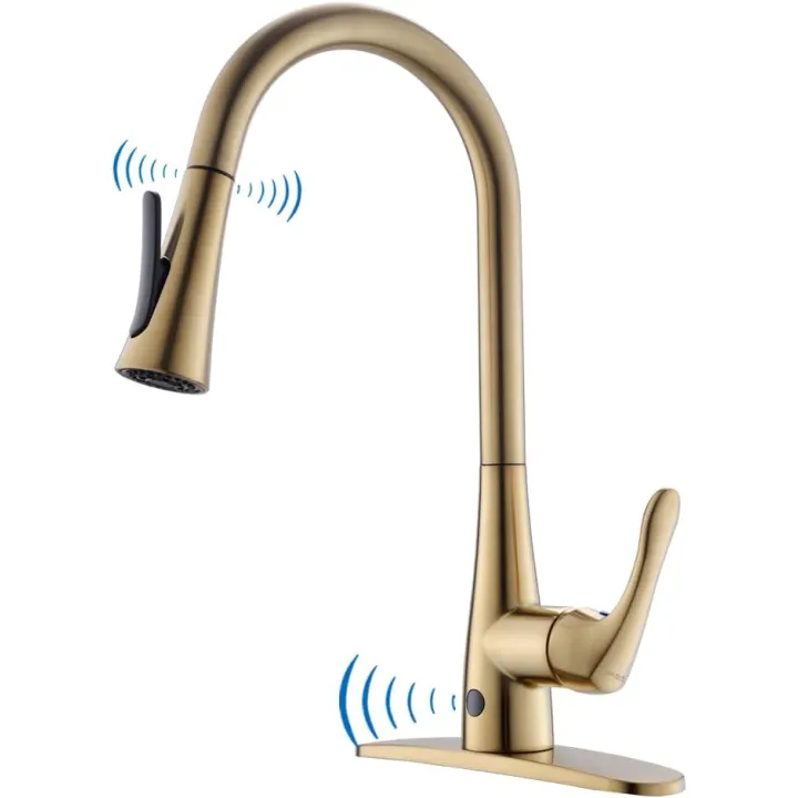 GEOATON Touchless Kitchen Faucet,Dual Motion Sensor Kitchen Sink faucets with Pull Down Sprayer,Healthy Material,Easy DIY Install (Gold)
