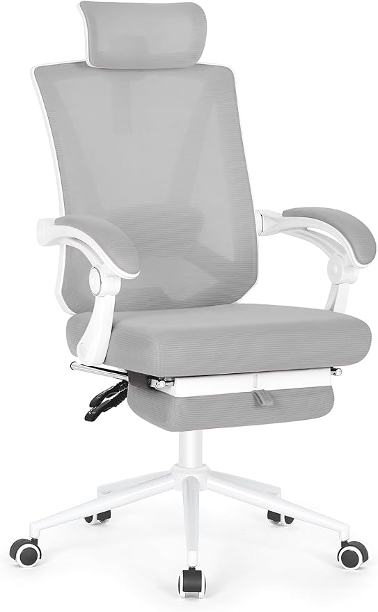 Misolant Ergonomic Office Chair with Footrest, Ergonomic Desk Chair with Adjustable 2D Lumbar Support, High Back Computer Chairs with Adjustable Headrest, Gray Comfortable Executive Office Chair