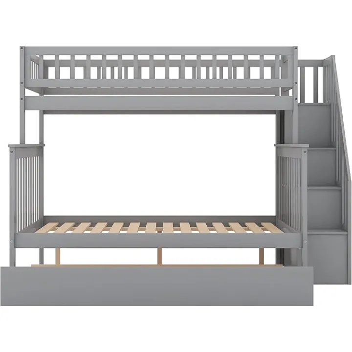 Merax Twin Over Full Bunk Bed with Trundle and Staircase