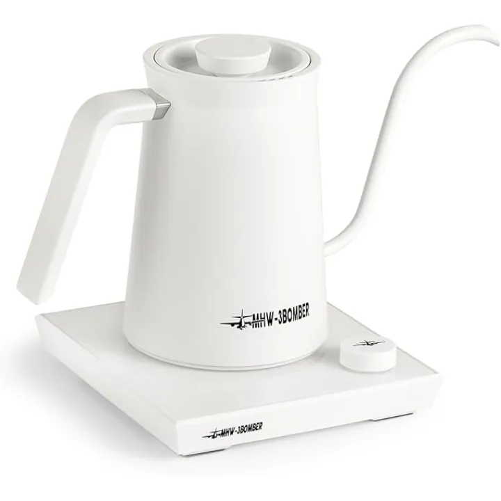 MHW-3BOMBER Gooseneck Electric Kettle, Professional Pour-Over Coffee Kettle Tea Kettle Precise Temperature Control LED Display Automatic Shut Off Perfect for 2-3 Servings White BK6059W-OS