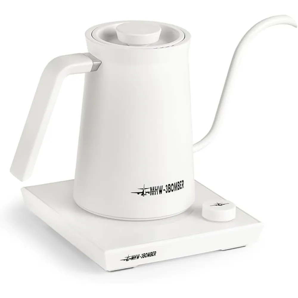 MHW-3BOMBER Gooseneck Electric Kettle, Professional Pour-Over Coffee Kettle Tea Kettle Precise Temperature Control LED Display Automatic Shut Off Perfect for 2-3 Servings White BK6059W-OS