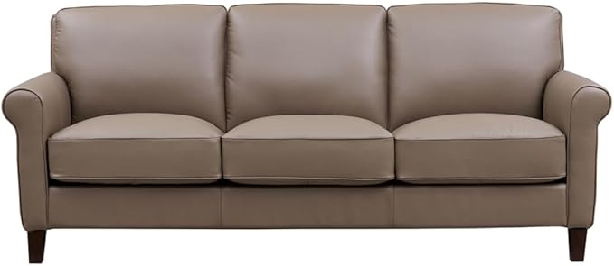 Hydeline Laguna Top Grain Leather Sofa Couch, 84", Taupe, Feather Down, Memory Foam and Springs Seating