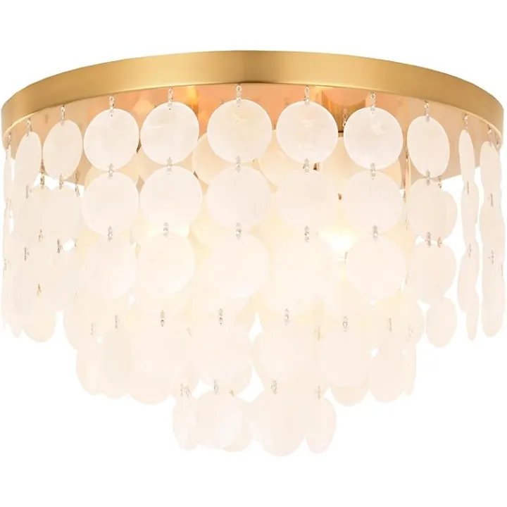 ALICE HOUSE 17.7" Capiz Shell Ceiling Light,Brushed Brass Finish, 4 Light Flush Mount Light for Bedroom, Kitchen, Dressing Room, Dining Room and Entryway AL2608-S4