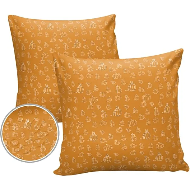 Fall Thanksgiving Outdoor Pillow Cover 26x26 Inch Cushion Sham Case, Waterproof Decorative Square Throw Pillowcase for Outside Garden Patio Porch Couch Chair Tent Minimalist Geometric Autumn Pumpkins