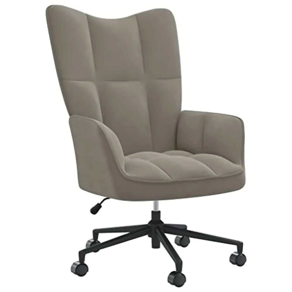 vidaXL Relaxing Chair with Adjustable Height in Light Gray Velvet, Steel Frame, and Swivel Mechanism - Modern Seating for Office or Living Room