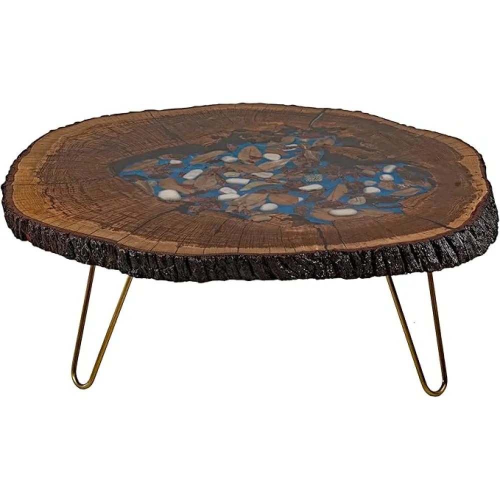 Angora Epoxy Spring Coffee Table, Mid Century Modern Style, 100% Black Walnut Coffee Table for Living Room & Dining Room, Natural Walnut Wood Furniture Made in Turkey