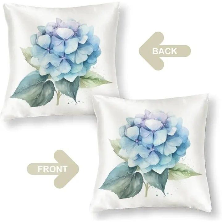 Outdoor Pillows for Patio Furniture 16"x16" Watercolor Blue Hydrangea Flower Satin Cushion Covers Vintage Flower Decorative Throw Pillow Covers Hidden Zipper Gifts for Home Decor