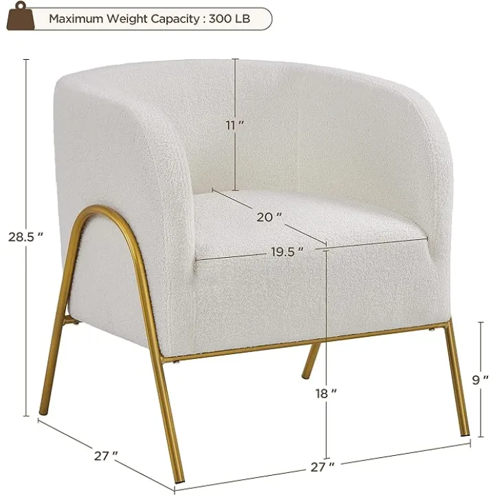 Yaheetech Accent Chair Set of 2, Armchair Set, Side Chairs for Living Room, Boucle Fabric Vanity Chairs with Gold Legs for Bedroom Office Readig Nook, Ivory