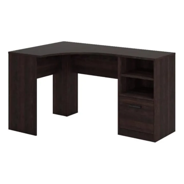 Pemberly Row Engineered Wood Corner Desk in Cinnamon Cherry Finish