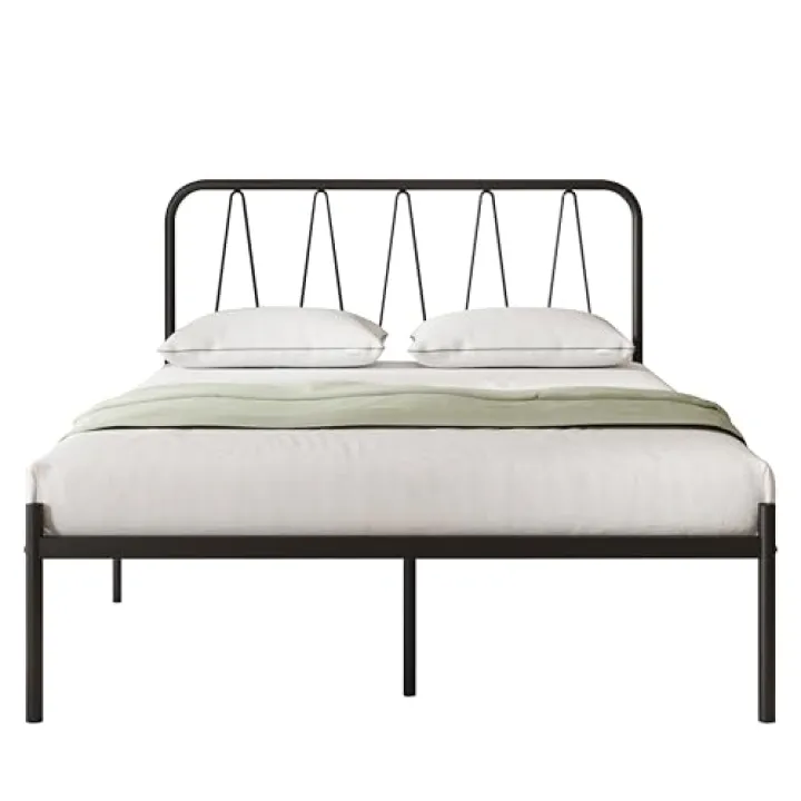 Novilla Rete Letto Singolo 90x190 Struttura Letto della Piattaforma con Testiera, Supporto a Doghe in Acciaio, Base del Materasso, Design Moderno, Spazio di Archiviazione, Nero