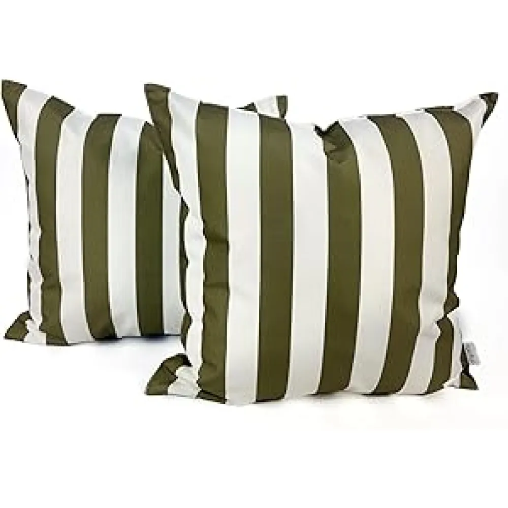 Pack of 2 Outdoor 20''x20'' Waterproof Striped Throw Pillow Covers Decorative Square Cushion Patio Pillows for Patio Furniture (Martini Olive)