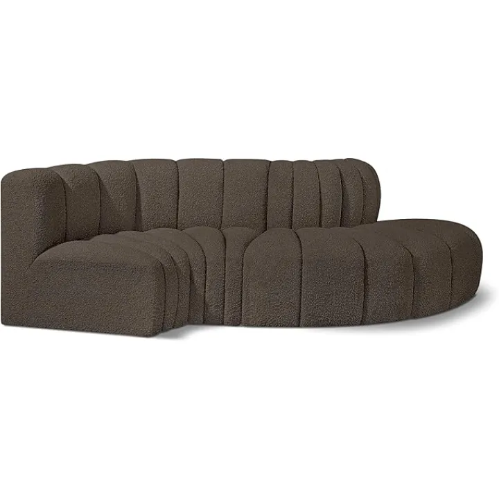 Meridian Furniture 102Brown-S4D Arc Collection Modern | Contemporary Modular Sofa with Rich Brown Boucle Fabric, Deep Channel Tufting, Modular Design, 104" W x 37" D x 30" H, Brown