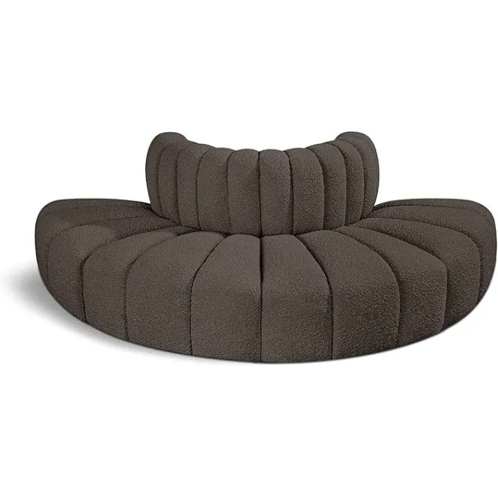 Meridian Furniture 102Brown-S4G Arc Collection Modern | Contemporary Modular Sofa with Rich Brown Boucle Fabric, Deep Channel Tufting, Modular Design, 90" W x 45" D x 30" H, Brown