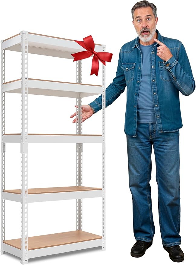 HOMEDANT 5 Tier Laminated White Boltless Metal Shelving Unit Adjustable Garage Storage Utility Rack Heavy Duty Shelves Organization Multipurpose Shelf Warehouse Pantry 28" W x 12.3" D x 59.5" H 1Pack
