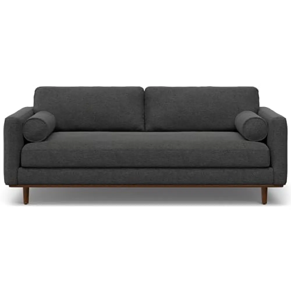 SIMPLIHOME Morrison 89-inch Wide Sofa in Charcoal Grey Woven-Blend Fabric, Handcrafted Mid-Century Modern Couch for Living Room or Family Room, Single Bench Cushion, Bolster Pillows