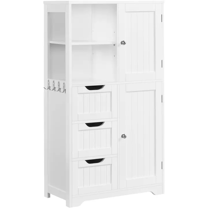 Yaheetech Bathroom Floor Cabinet 42″, Freestanding Storage Cabinet with 3 Drawers, 2 Open Shelves and 2 Doors, Wooden Storage Organizer with Adjustable Shelves for Bathroom, Living Room, Kitchen