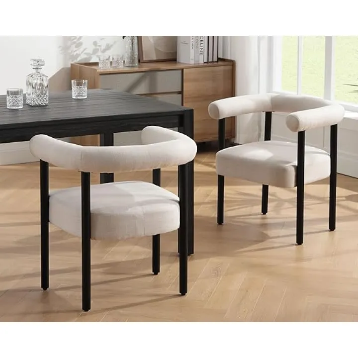 VESCASA Upholstered Dining Chairs with Natural Brush Wood Legs, Faux Leather Mid-Century Modern PU Dining Chairs with Curve Padded Open Back for Dining Room, Kitchen, Set of 2, Light Grey