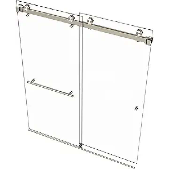 VITRA-200 56.5-59" W x 78" H Twinglide Frameless Shower Door w/ 3/8" Clear Tempered Glass (Brushed Nickel)