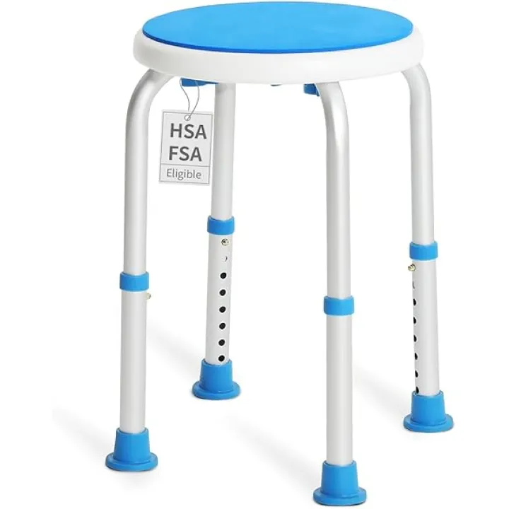 Adjustable Shower Chair for Inside Shower, HSA/FSA Eligible Round Shower Stool for Inside Bathtub, Tool-Free Shower Seat for Elderly/Senior/Disabled/Pregnant