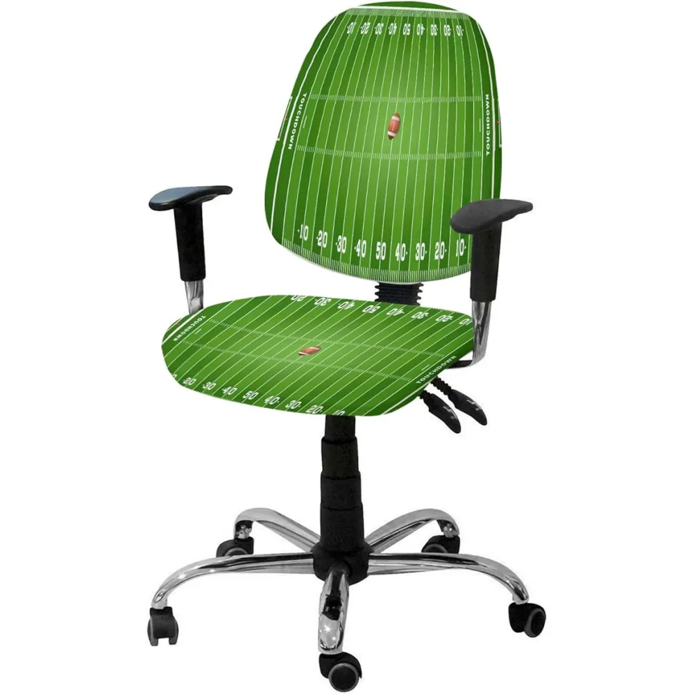 Football Rugby Sport Office Chair Covers Stretchable 2 Piece, Soft Decorative Computer Desk Chair Cover Protector Universal Rotating Chair Slipcover Boy Kid Game Green Arena
