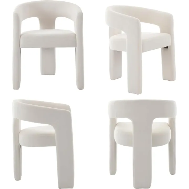 Modern Chenille Dining Chairs Set of 2, Upholstered Barrel Chairs with Arms Comfy Accent Side Chairs for Living Room/Dining Room/Reception, Beige