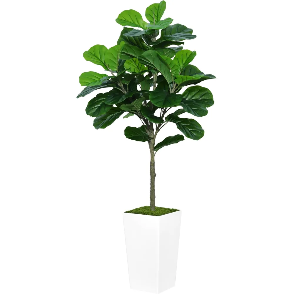 Fiddle Leaf Fig Tree Artificial 5FT - Faux Fiddle Leaf Fig Tree with White Tall Planter - Fake Ficus Lyrata Floor Plant Potted - Artificial Fig Tree for Home Office Living Room Decor Indoor