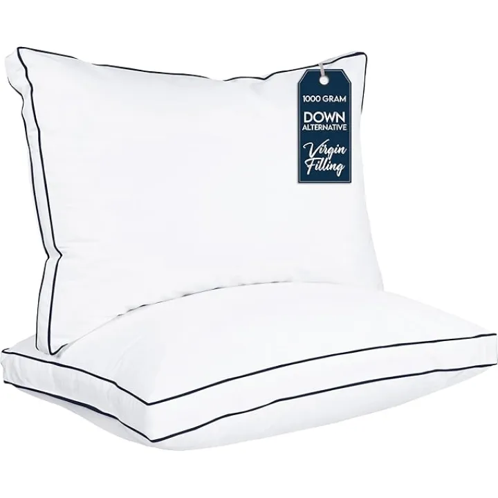 Utopia Bedding Bed Pillows for Sleeping Queen Size (Navy/White), Set of 2, Cooling Hotel Quality, Gusseted Pillow for Back, Stomach or Side Sleepers