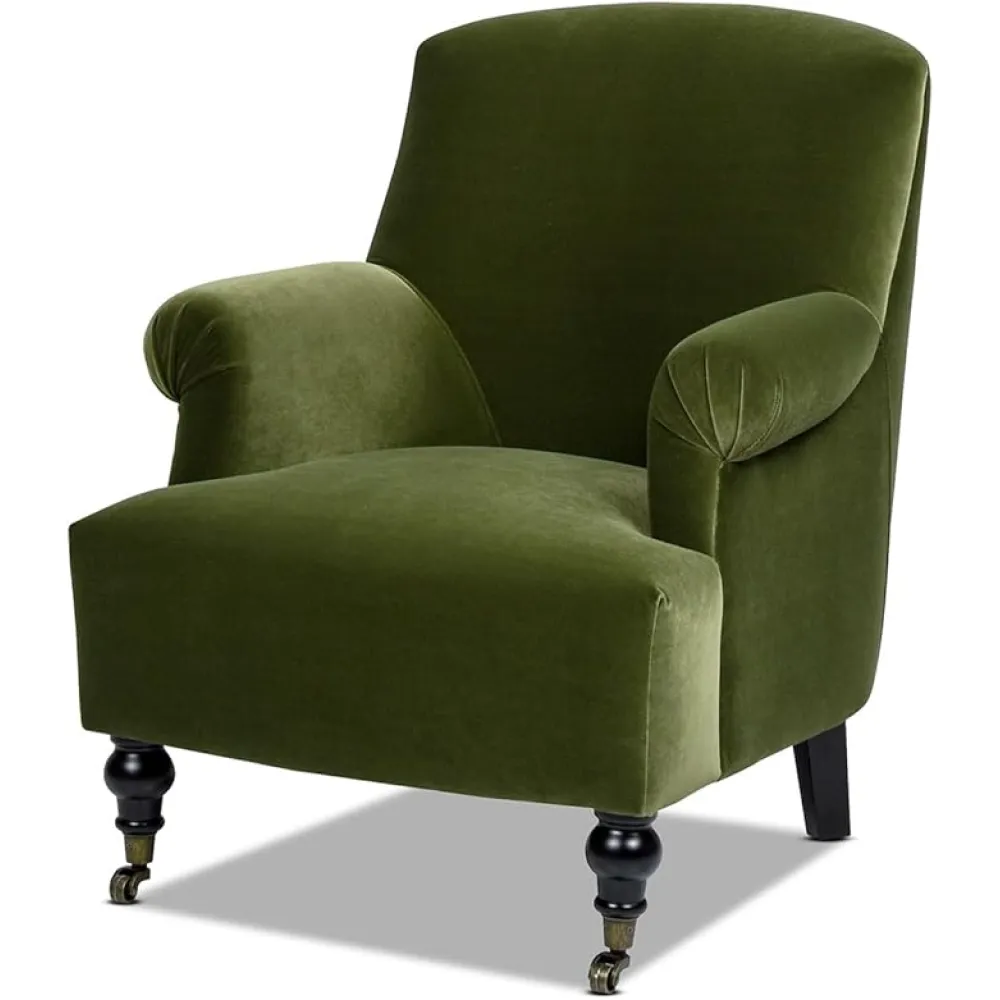 Jennifer Taylor Home Eloise Farmhouse Coastal Pleated Sock Living Room Accent Arm Chair, Olive Green Performance Velvet