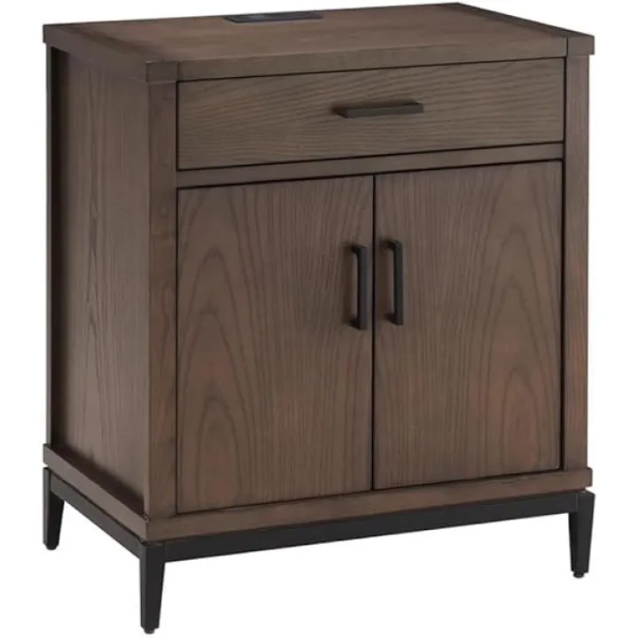 BOWERY HILL Modern Assembled Nightstand Table with AC/USB in Coffee Bean/Black