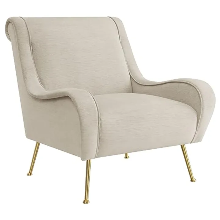 Coaster Home Furnishings - Ricci - Upholstered Accent Chair with Saddle Arms, Attached Seat Cushion and Gold Metal Legs - Living Room - Stone - 903043