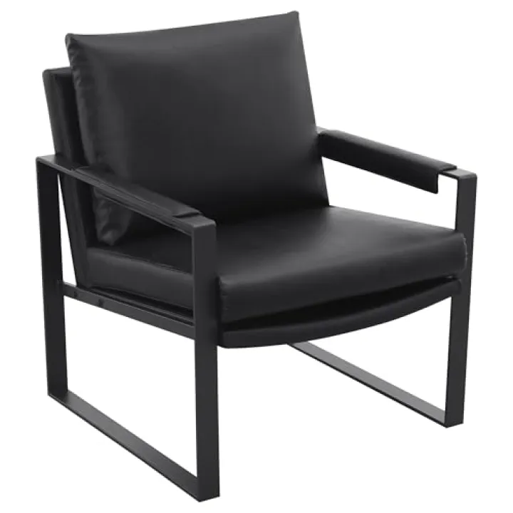 Coaster Home Furnishings - Rosalind - Faux Leather Upholstered Accent Chair with Track Arms, Open Squared Design, Removable Cushions and Metal Legs - Living Room - Black - 903021