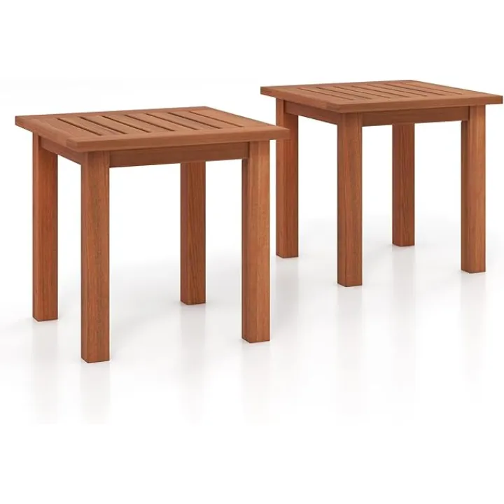 HAPPYGRILL 2 Pack Hardwood Side Table, Square Patio Table, Rustic End Table for Indoor & Outdoor, Perfect for Poolside, Garden, Porch, Natural
