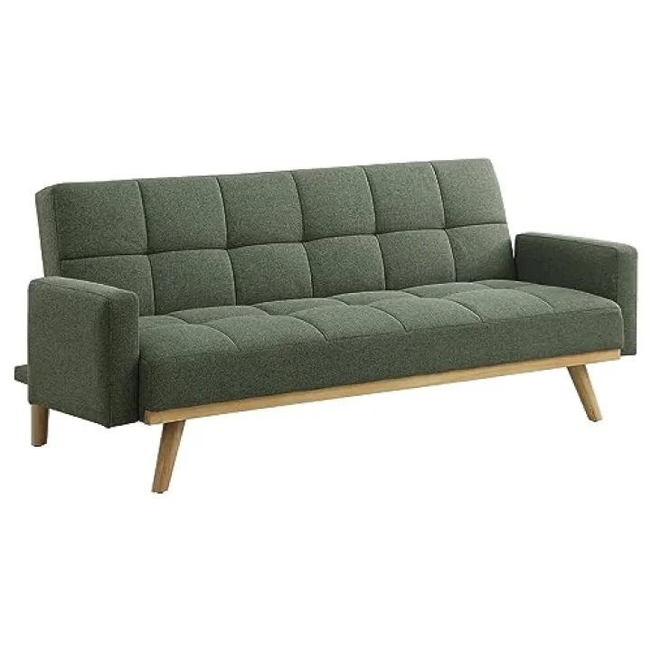 Coaster Home Furnishings - Kourtney - Fabric Upholstered Tufted Convertible Sofa Bed with Angular Tapered Legs - Mid-Century Modern - Living Room - Sage Green - 360127