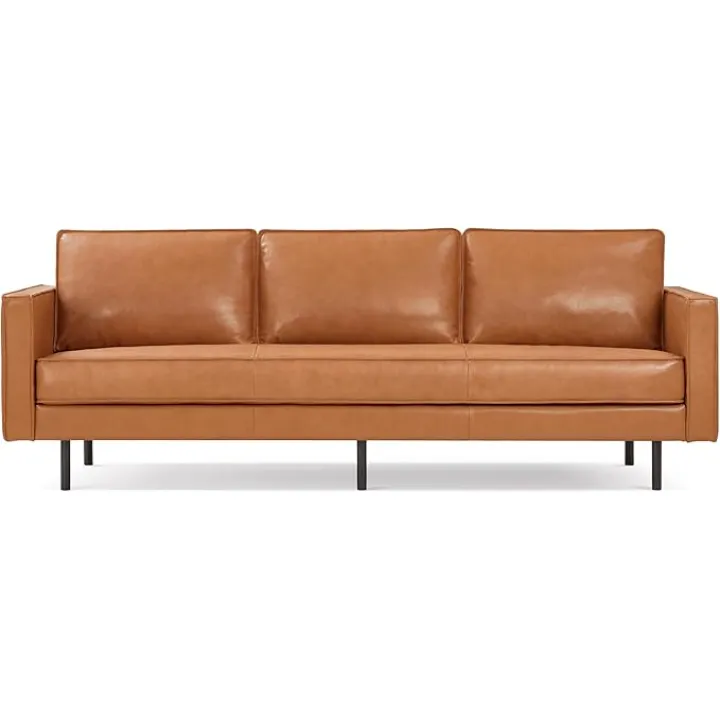 Valencia Varese 90" Full Leather Couch Cognac Tan Brown- Italian Nappa Leather Modern Cloud Couch for Living Room/Apartment Furniture