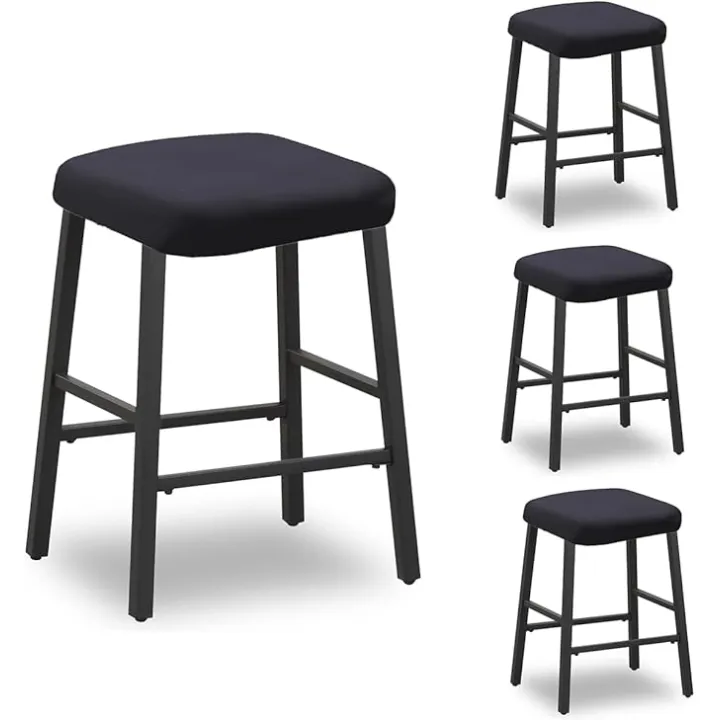 Deisy Dee Velvet Rectangle Vanity Stool Covers, Small Footstool Ottoman Covers Pack of 4 (Black)