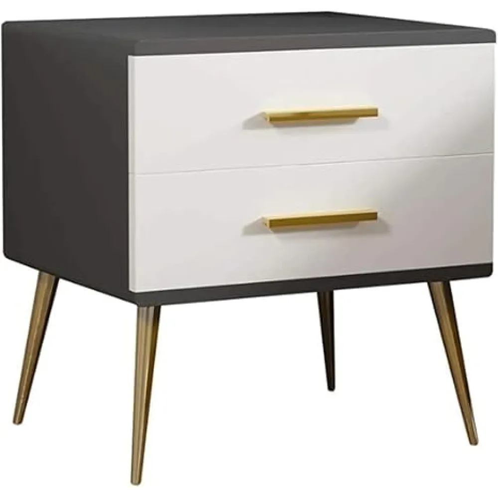 Simple Nightstand Nightstand Square Fiberboard Bedside Table 2 Drawer End Table Solid Iron Art Legs Bedside Dresse 50 * 55 * 40cm Bedside Cabinet Space Saving