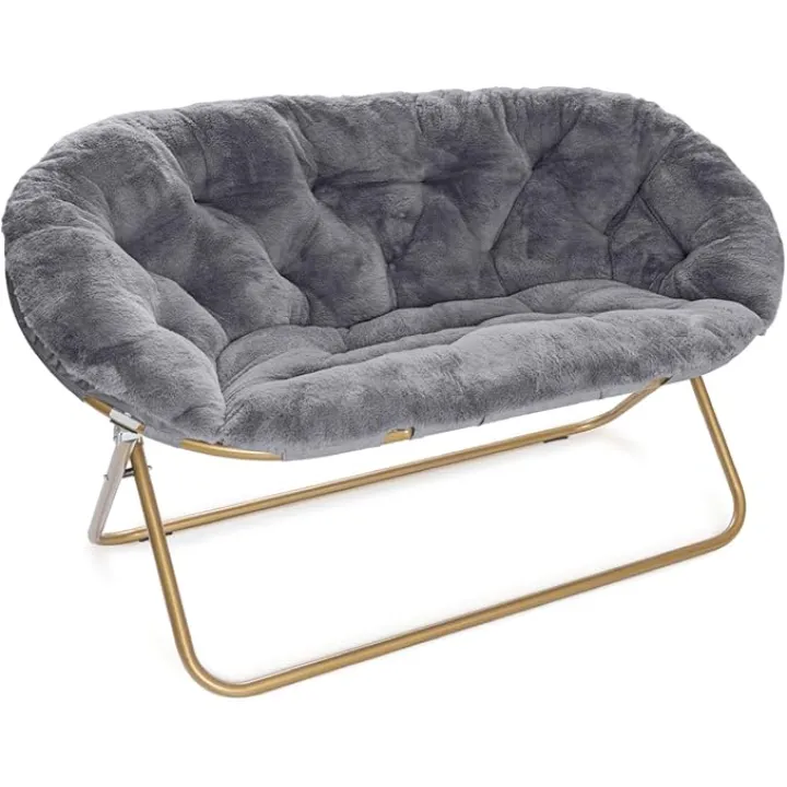 Milliard Double Cozy Chair/Faux Fur Saucer Chair for Bedroom/X-Large Loveseat, Grey