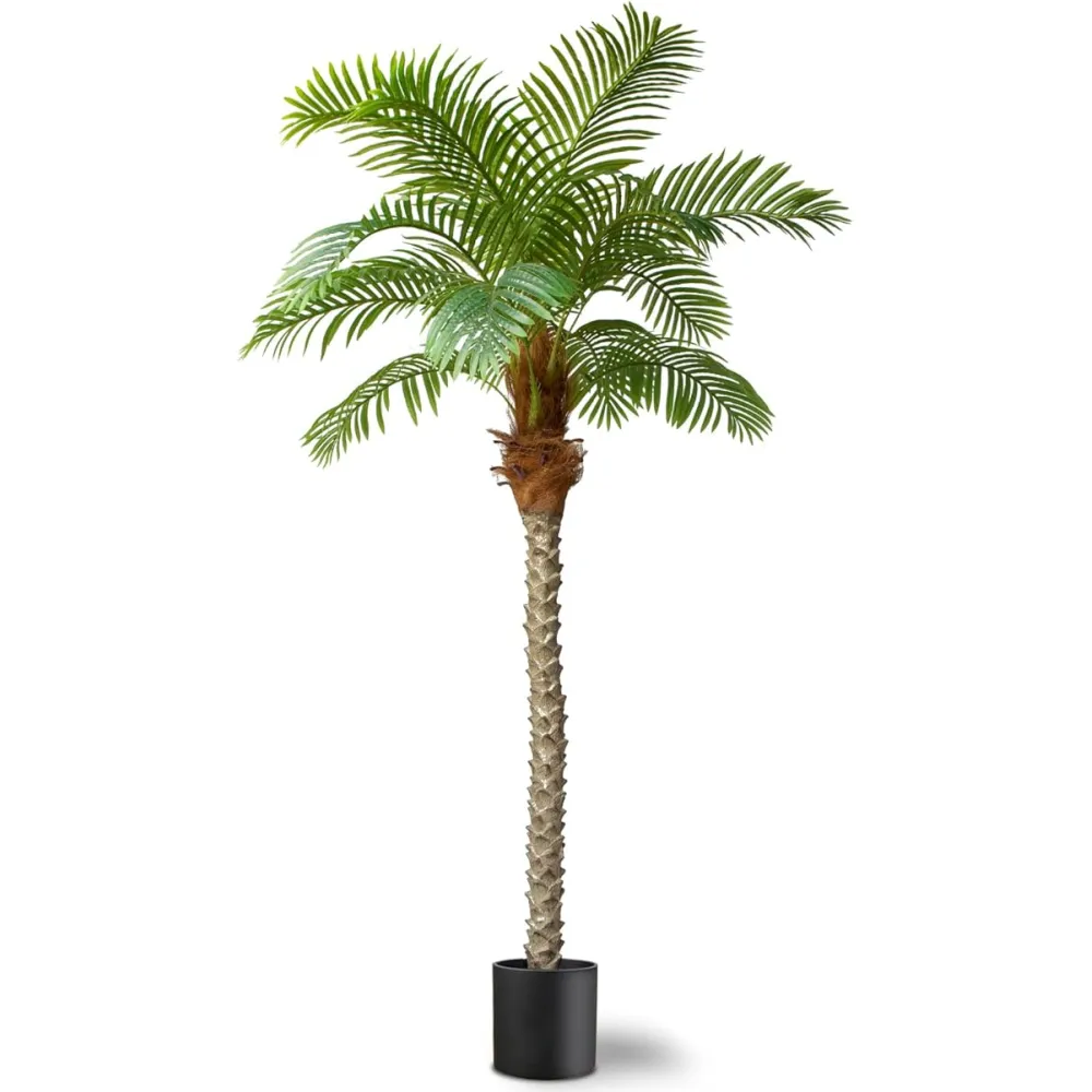 Artificial Palm Trees 7.5ft 15Leaves Tall Fake Tree for Outdoor, Large Palm Trees for Patio Pool Home Office Decor 【Increased UV Protection】（1 Pack）
